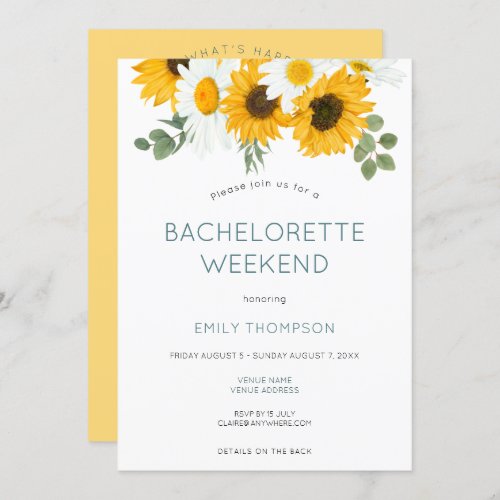 Sunflowers Itinerary Bachelorette Party Weekend Invitation