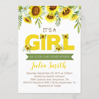 Sunflowers It's a Girl Baby Shower Invitation