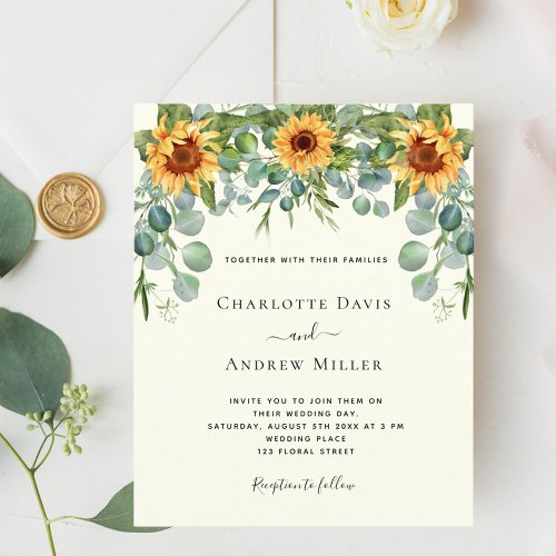 Sunflowers ivory eucalyptus greenery invitation