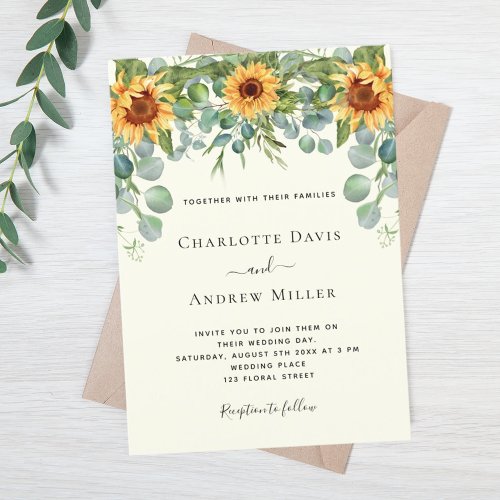 Sunflowers ivory eucalyptus greenery invitation