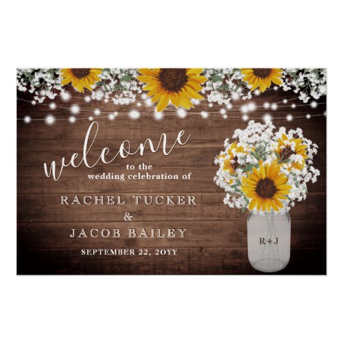 Sunflowers Jar Lights Welcome Wedding Reception Poster