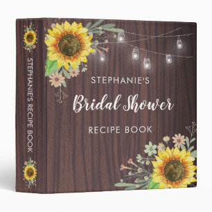 Sunflowers Jar Lights Wood Bridal Shower Recipe 3 Ring Binder