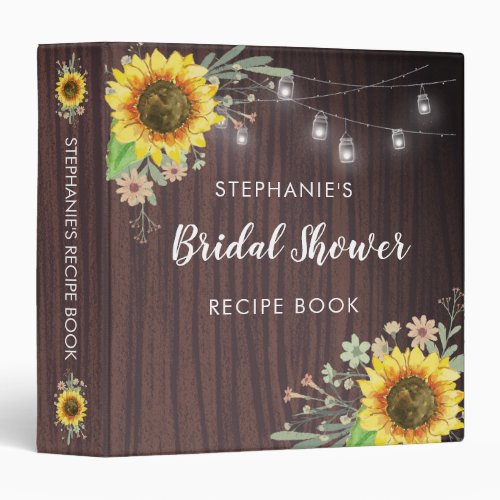 Sunflowers Jar Lights Wood Bridal Shower Recipe 3 Ring Binder