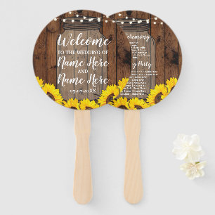 Sunflowers Jar Wood Wedding Programme Floral Fan