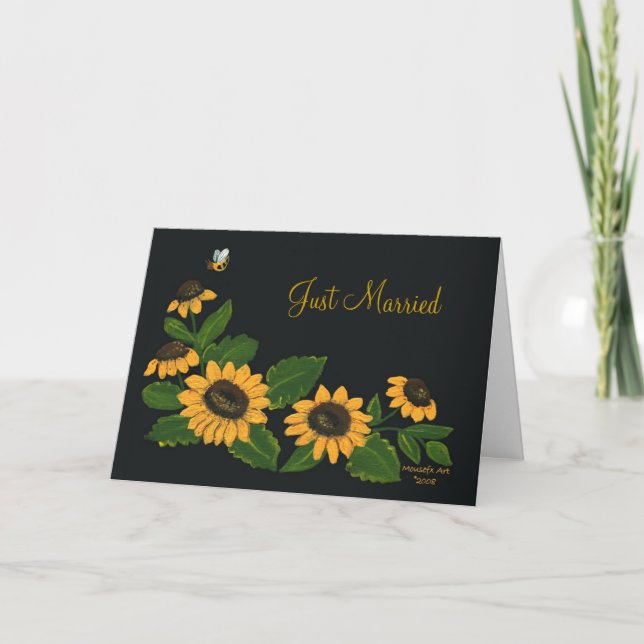 Sunflowers Just Married Announcement Card (Front)