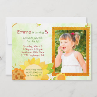 Sunflowers Kids Birthday Party Photo Invitation