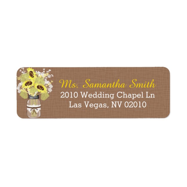 Sunflowers Lace Mason Jar Wedding Labels (Front)