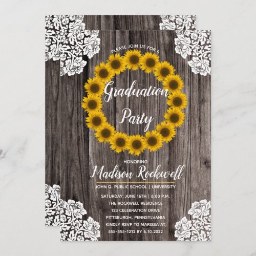 Sunflowers  Lace Photo Graduation Party Invitation