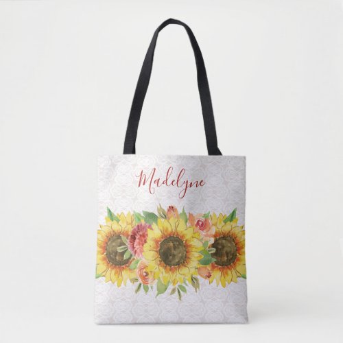 Sunflowers Lace Watercolor Floral Tote Bag