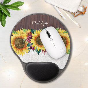 Sunflowers Lace Wood Rustic Name Gel Mouse Pad
