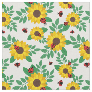 Sunflowers & Ladybugs Pattern Fabric