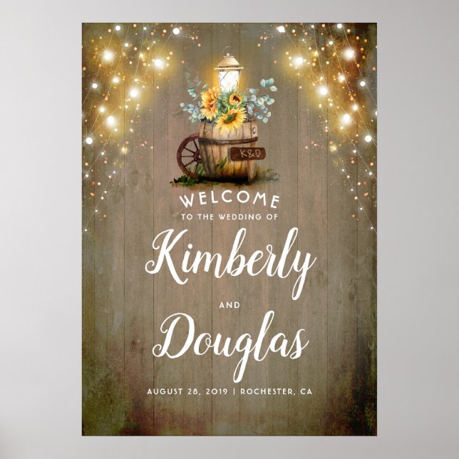 Sunflowers Lantern Rustic Country Wedding Sign (Front)