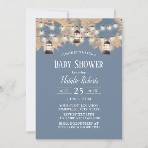 Sunflowers Lanterns Dusty Blue Rustic Baby Shower  Invitation