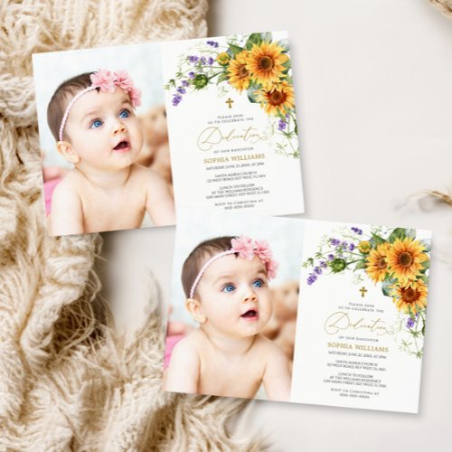 Sunflowers  Lavander Photo Dedication Invitation