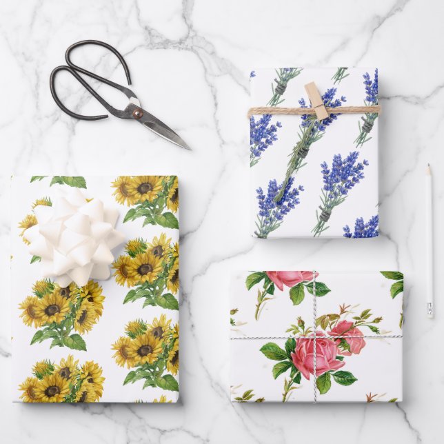 sunflowers, Lavander roses  Wrapping Paper Sheets (Front)