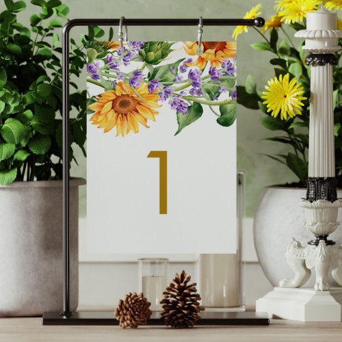 Sunflowers  Lavander Table 1 Wedding Table Number