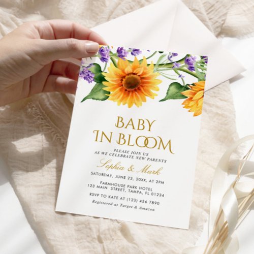 Sunflowers  Lavender Baby In Bloom Invite