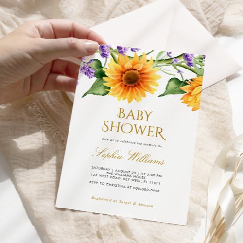  Sunflowers  Lavender Baby Shower Invitation