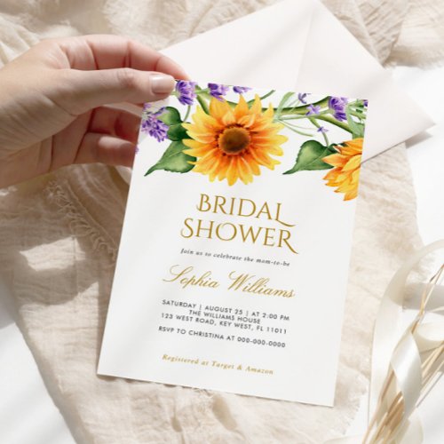 Sunflowers  Lavender Bridal Shower Invitat Invitation