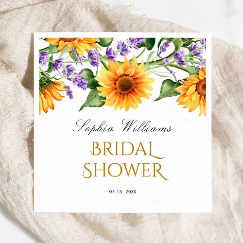 Sunflowers  Lavender Bridal Shower Napkins