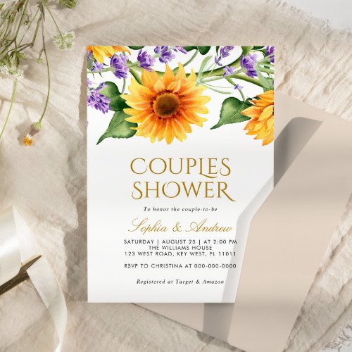  Sunflowers  Lavender Couples Shower Invitation