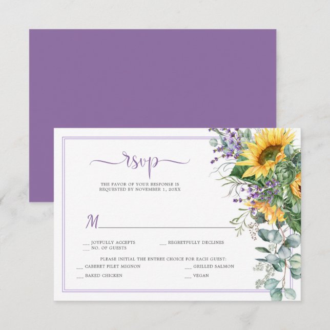 Sunflowers Lavender Eucalyptus Greenery RSVP Card (Front/Back)