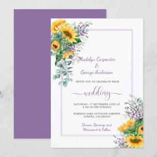 Sunflowers Lavender Eucalyptus Greenery Wedding In Invitation