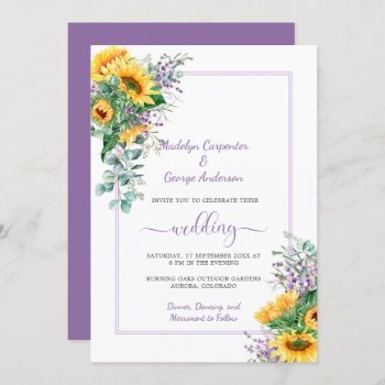 Sunflowers Lavender Eucalyptus Greenery Wedding In Invitation by dmboyce at Zazzle