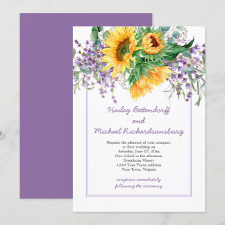 Sunflowers, Lavender, Eucalyputs Wedding Invitation