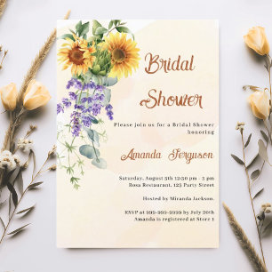 Sunflowers lavender florals Bridal Shower Invitation