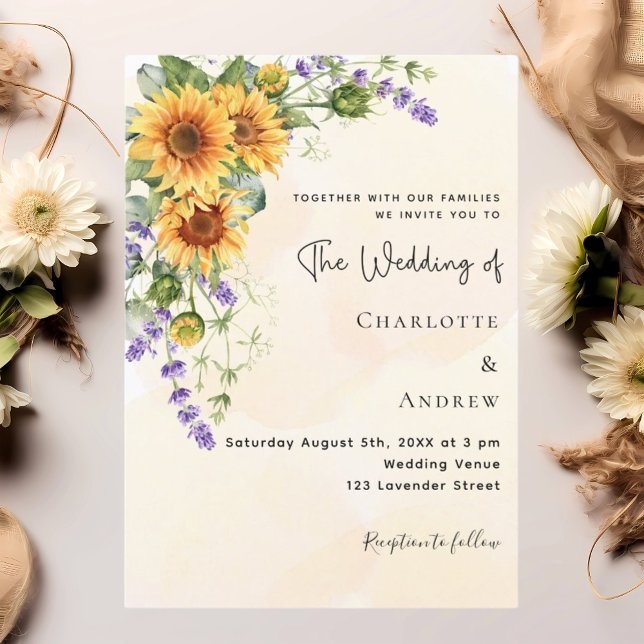 Sunflowers lavender florals golden wedding  invitation (Creator Uploaded)