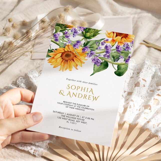 Sunflowers & Lavender Wedding Invitation (Creator Uploaded)