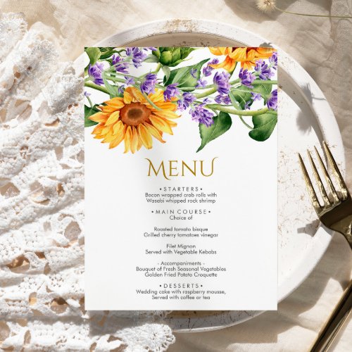 Sunflowers  Lavender Wedding Menu