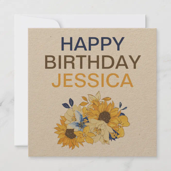 Sunflowers Leaves Bouquet Happy Birthday Name Card Zazzle Com