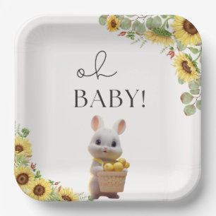 Sunflowers Lemon Citrus Rabbit Summer Baby Shower  Paper Plates