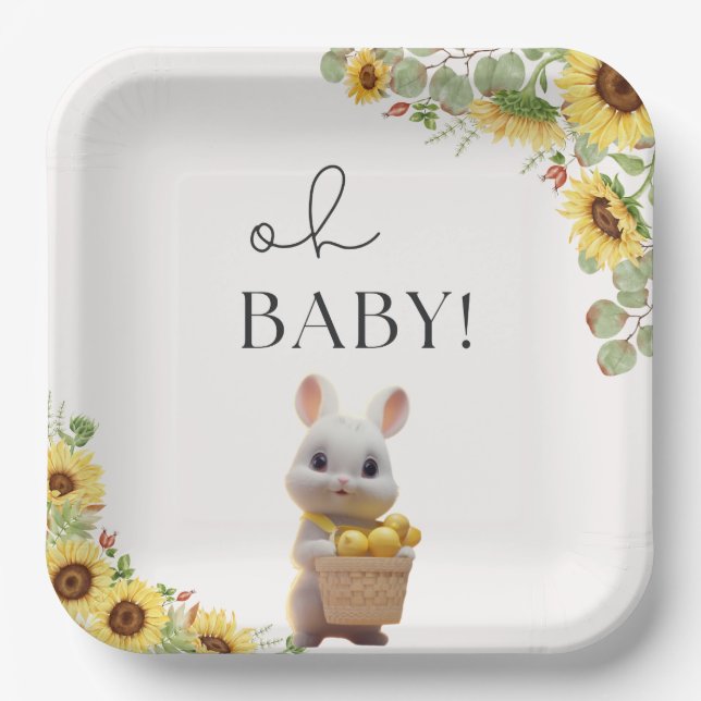 Sunflowers Lemon Citrus Rabbit Summer Baby Shower  Paper Plates (Front)