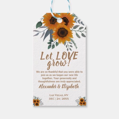  Sunflowers Let Love Grow Wedding Favor Gift Tags