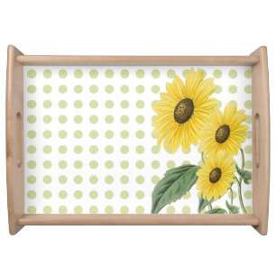 Sunflowers &Light Green Polkadots on White Custom Serving Tray