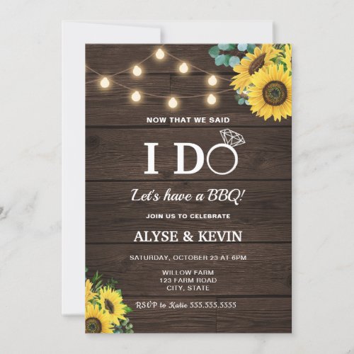 Sunflowers Lights and Barnwood I DO BBQ Invitation