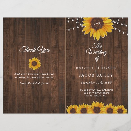 Sunflowers Lights Rustic Folded Wedding Program