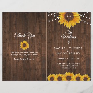 Sunflowers Lights Rustic Folded Wedding Program