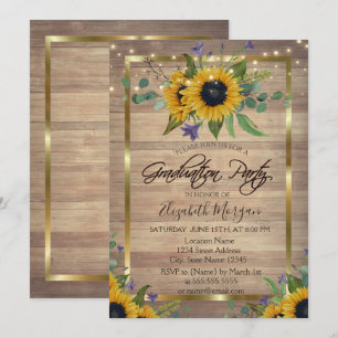 Sunflowers,Lights, Wood Floral Graduation Party  Invitation