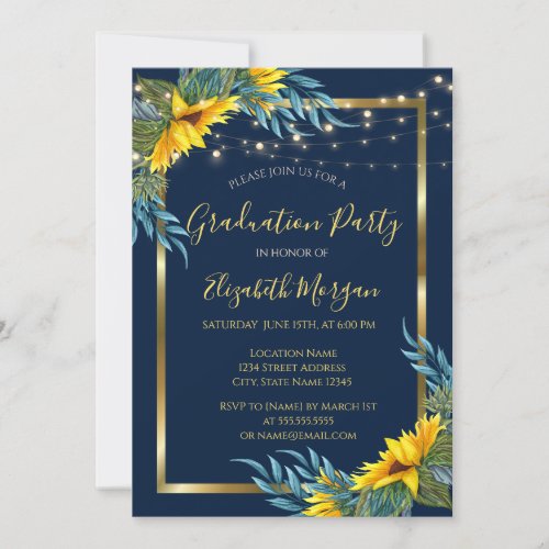 SunflowersLights Wood Texture Graduation Party Invitation