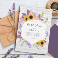 Sunflowers Lilac Hexagon Rustic Wood Bridal Shower