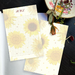 Sunflowers Lined Monogram Writing Paper
