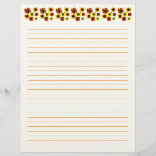 Sunflowers Lined Stationery Paper
