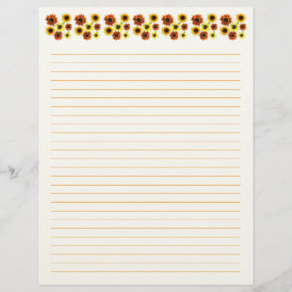 Sunflowers Lined Stationery Paper