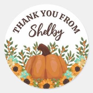 Sunflowers Little Pumpkin Baby Shower Thank You Classic Round Sticker