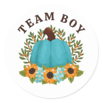 Sunflowers Little Pumpkin Gender Reveal Team Boy Classic Round Sticker