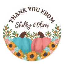 Sunflowers Little Pumpkin Gender Reveal Thank You Classic Round Sticker